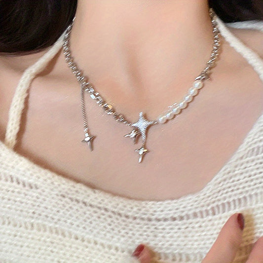 Y2K Style Star & Faux Pearl Decor Necklace