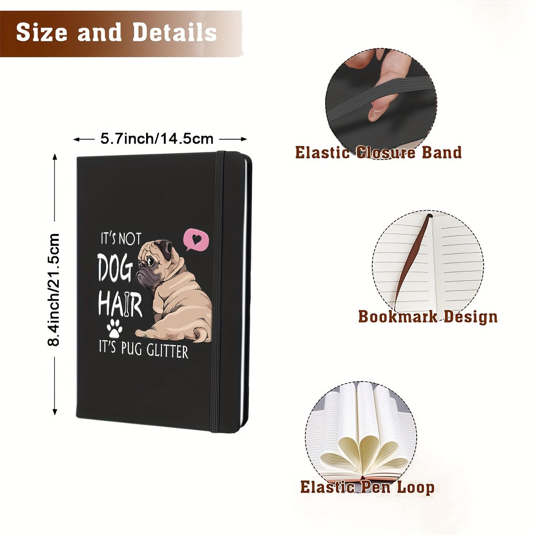 Pug Glitter A5 Hardcover Notebook Band Pen Loop Dog Cover Notes Sketches Journal