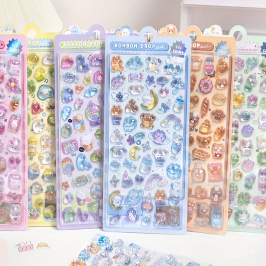 3D Acrylic Cartoon Animal & Floral Self Adhesive Stickers Mixed Colors