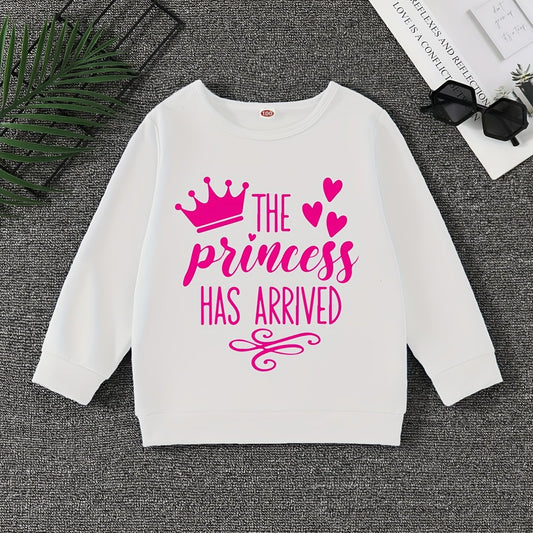Girls' Princess Crew Neck Sweatshirt Pullover, Long Sleeve Top for Autumn Spring