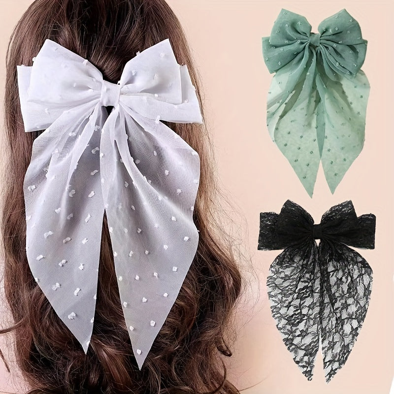 Dot Mesh Hairclip Embroidered Bow Knot Hairpin