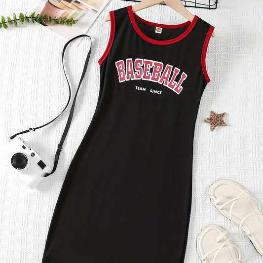 Girls Casual Dress ''Basketball'' Letter Ribbed Knit Sleeveless T Shirt Dress
