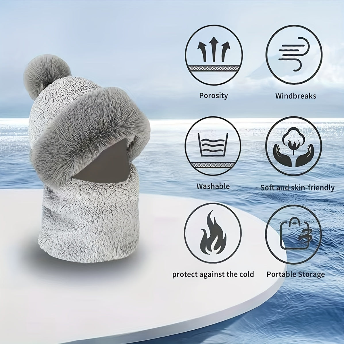 Winter Scarf Hats For Women Men Plush Neck Warmer Outdoor Windproof Hats