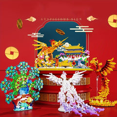 Small Particle Building Blocks Dragon and Phoenix Peacock Sailboat Luck Ornament