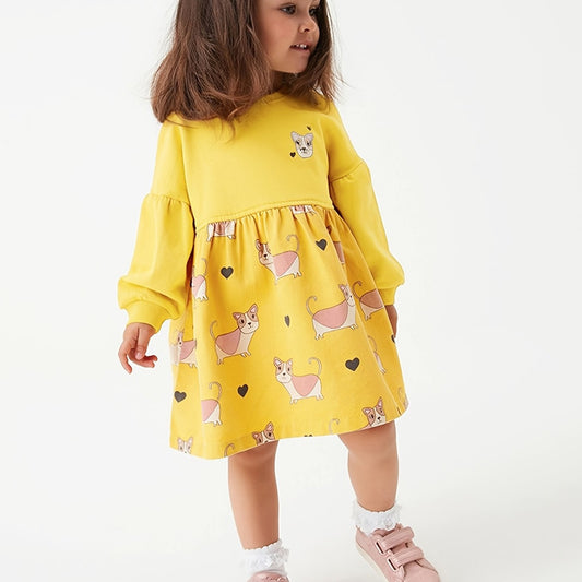 Toddler Girls' Dogs Graphic Long Sleeve Princess Dress