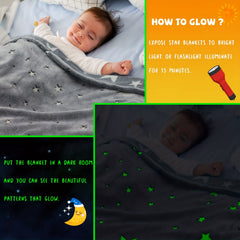 Kids Glow In The Dark Blanket Soft Cozy Warm Fuzzy Throw Blanket Gray