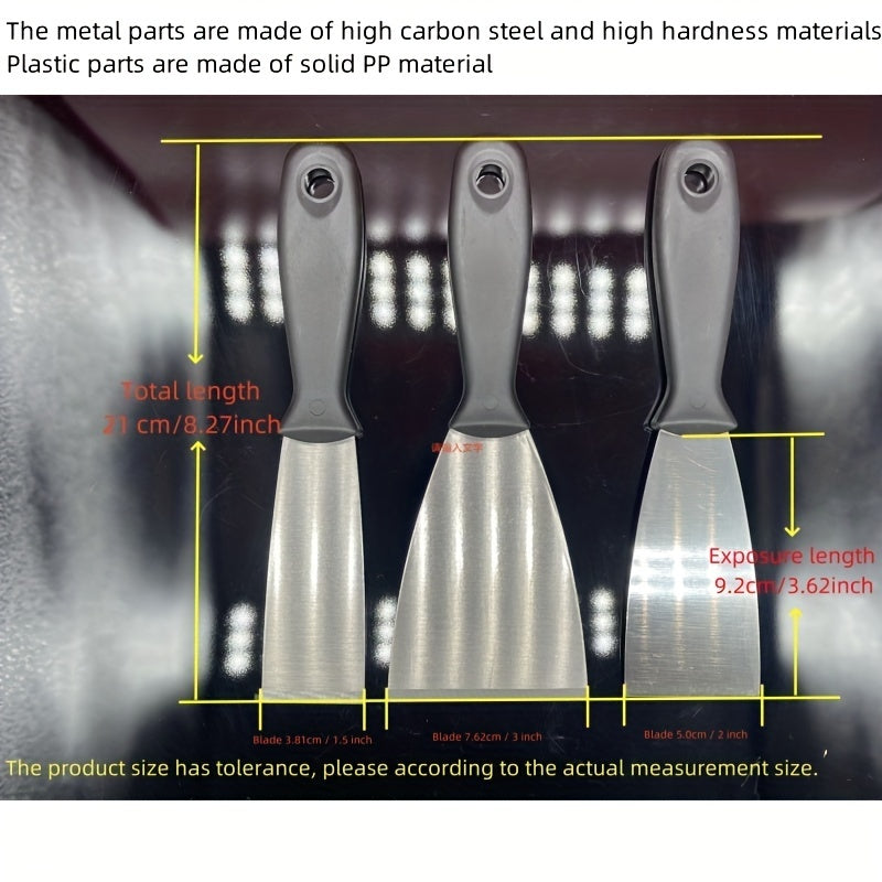 3pc Carbon Steel Putty Set with Shovel Knives & Bubble Shell Packaging