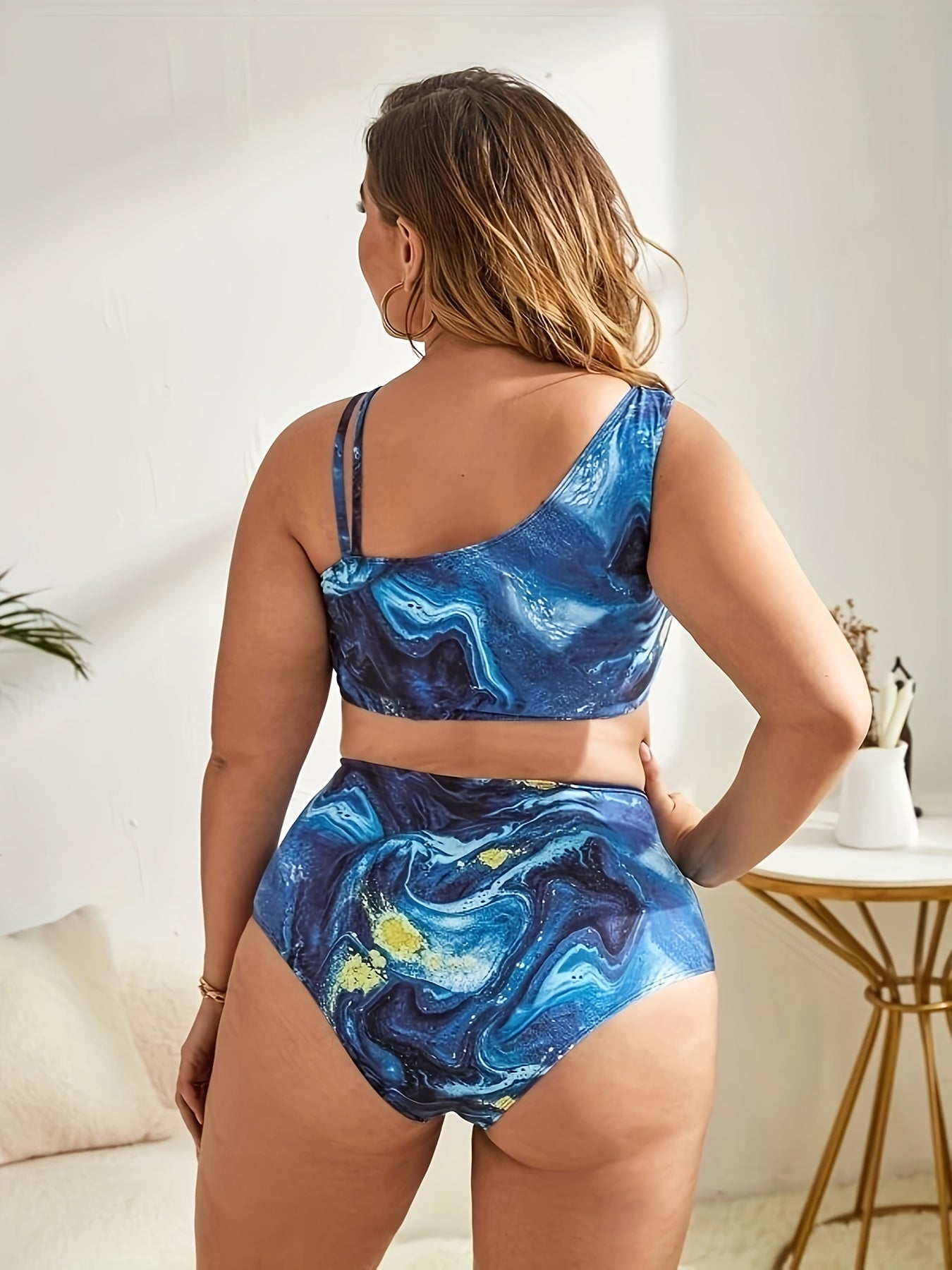  Galaxy Print Bikini Set Asymmetrical Bra & Panty Swimsuit Two Piece