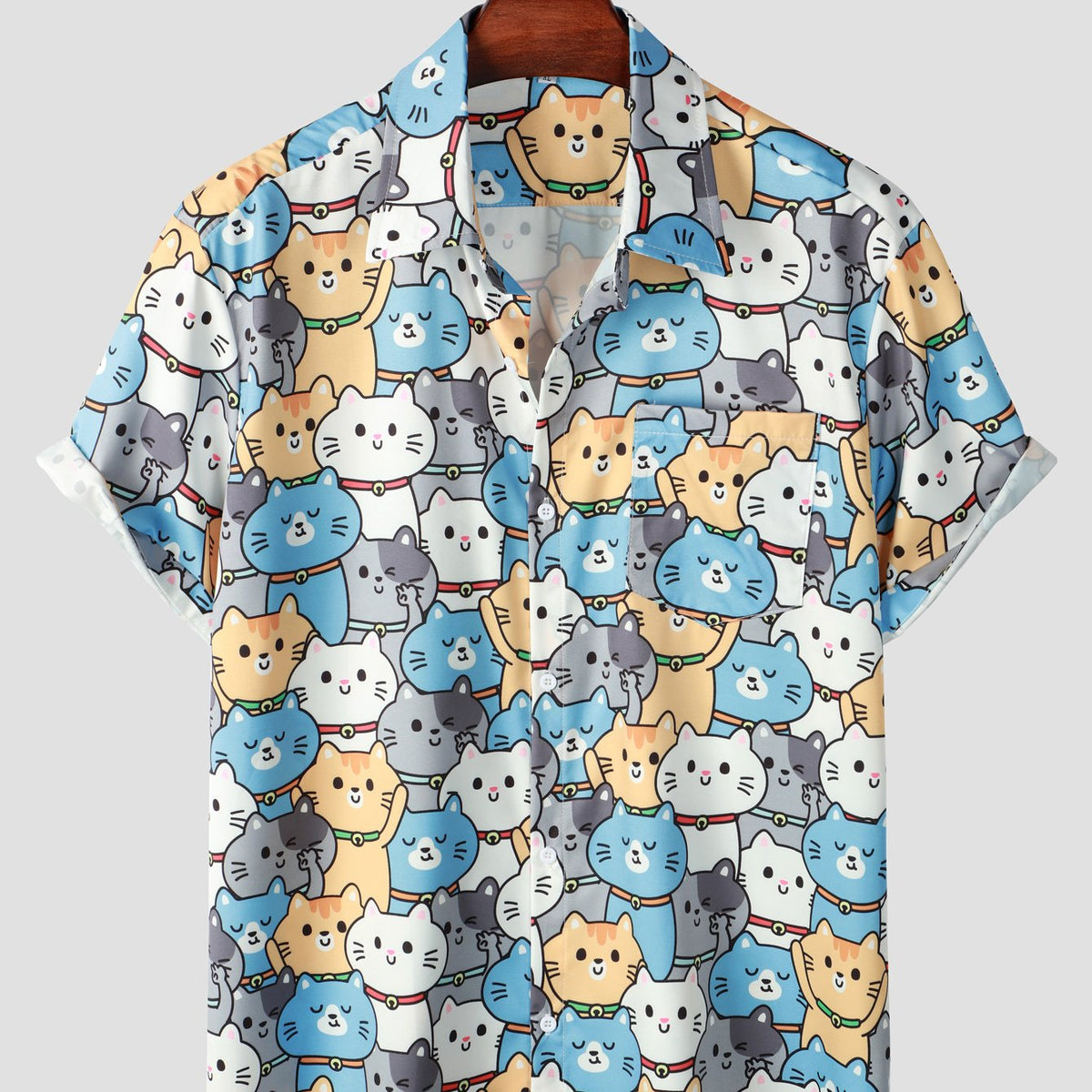 Cat Print Men's Casual Short Sleeve Shirt for Summer Vacation