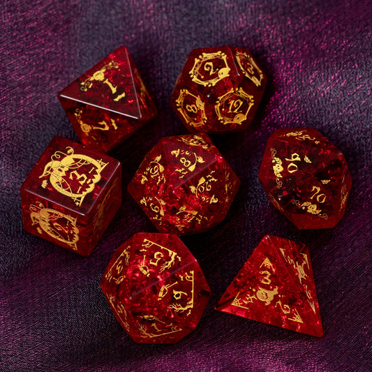 Halloween Red Glass Gem Dice with Exclusive Pumpkin Skull Carving Pattern