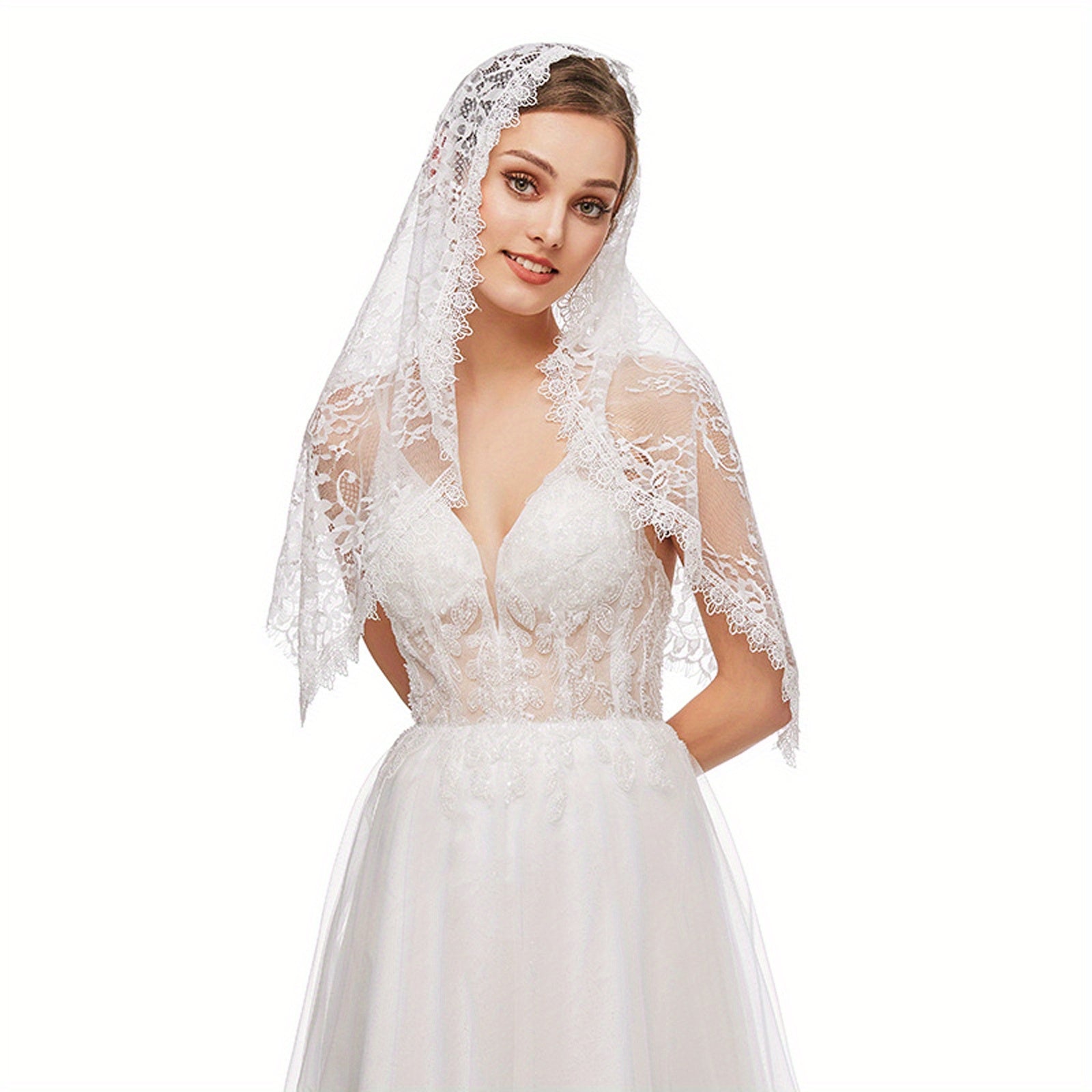 Floral Lace Bridal Veil Sheer Tulle Overlay Wedding Hair Accessory