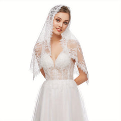 Floral Lace Bridal Veil Sheer Tulle Overlay Wedding Hair Accessory