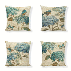 1 Pc Linen Birds And Flowers Sofa Decorative Cushion Cover Pillowcase 45 45