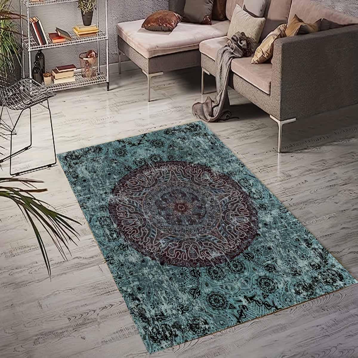 Vintage Boho Area Rug Distressed Non-slip TPR Base Soft Polyester Fiber Mat