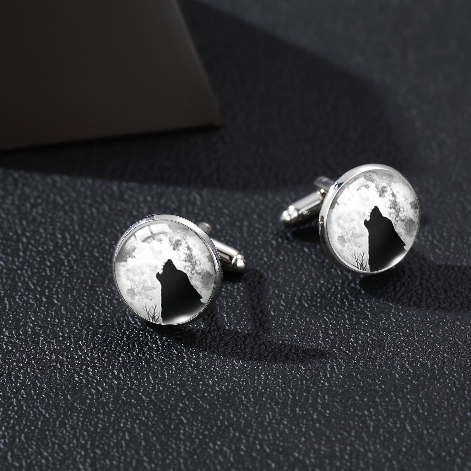 Moon & Wolf Stone Tie Clip & Cufflinks Set