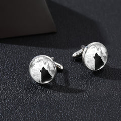 Moon & Wolf Stone Tie Clip & Cufflinks Set