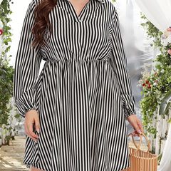  Stripe Print Lantern Sleeve Mini Dress