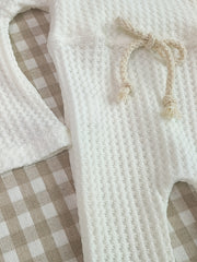 Unisex Baby Waffle Set Long Sleeve Top Trousers Hat 3pcs