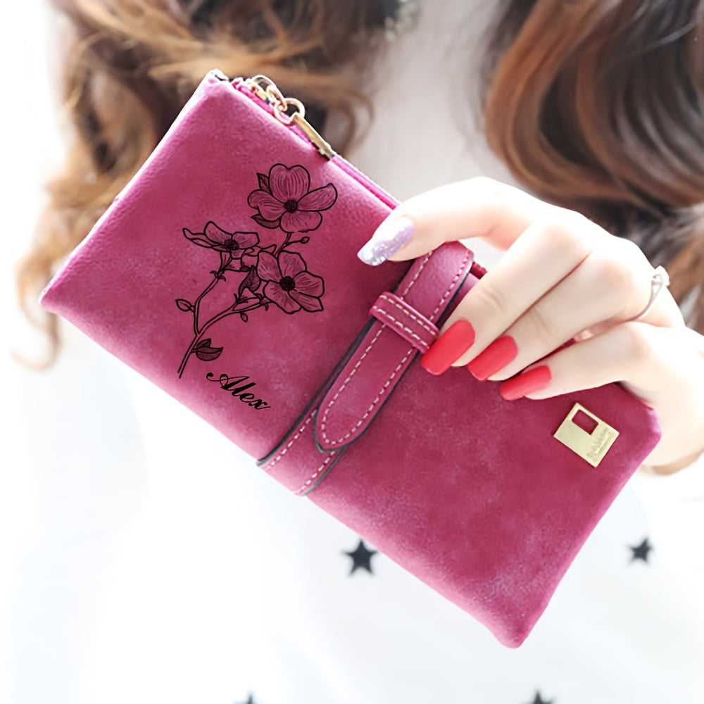 Floral Wallet for Women Trifold Clutch with RFID Blocking Long Zipper Checkbook