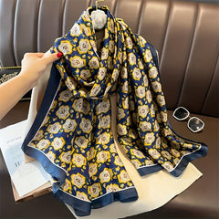 Satin Scarf Flower Printed Shawl Dress Versatile Wrap for Women