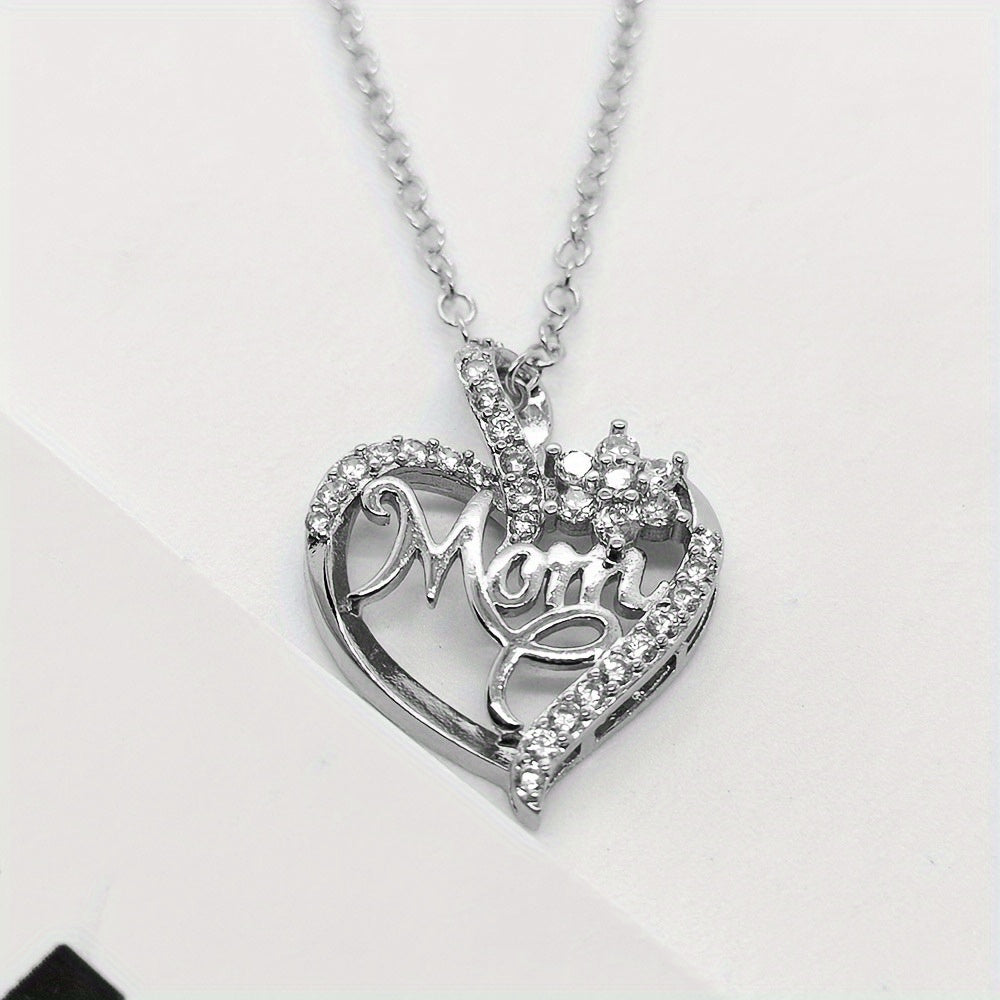 Heart & Flower Necklace Inlaid MOM Letter Pattern Neck Chain