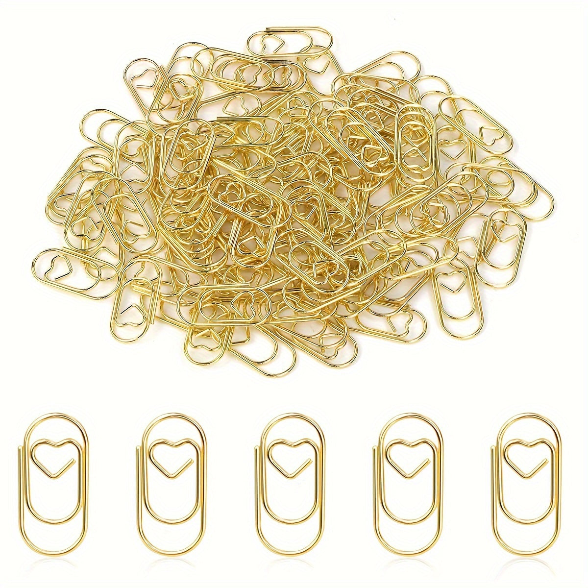 40pcs Rose Golden Heart Shaped Paper Clips - Small Mini Smooth Micro Clips