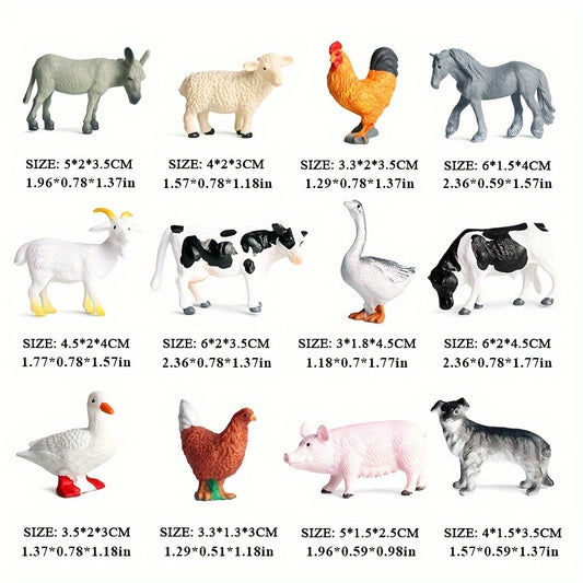 12pcs Farm Animal Figures Set Educational Toy Collection for Children 3-6 Years