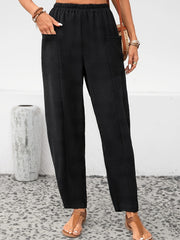  Solid Textured High Rise Loose Fit Trousers With Pockets