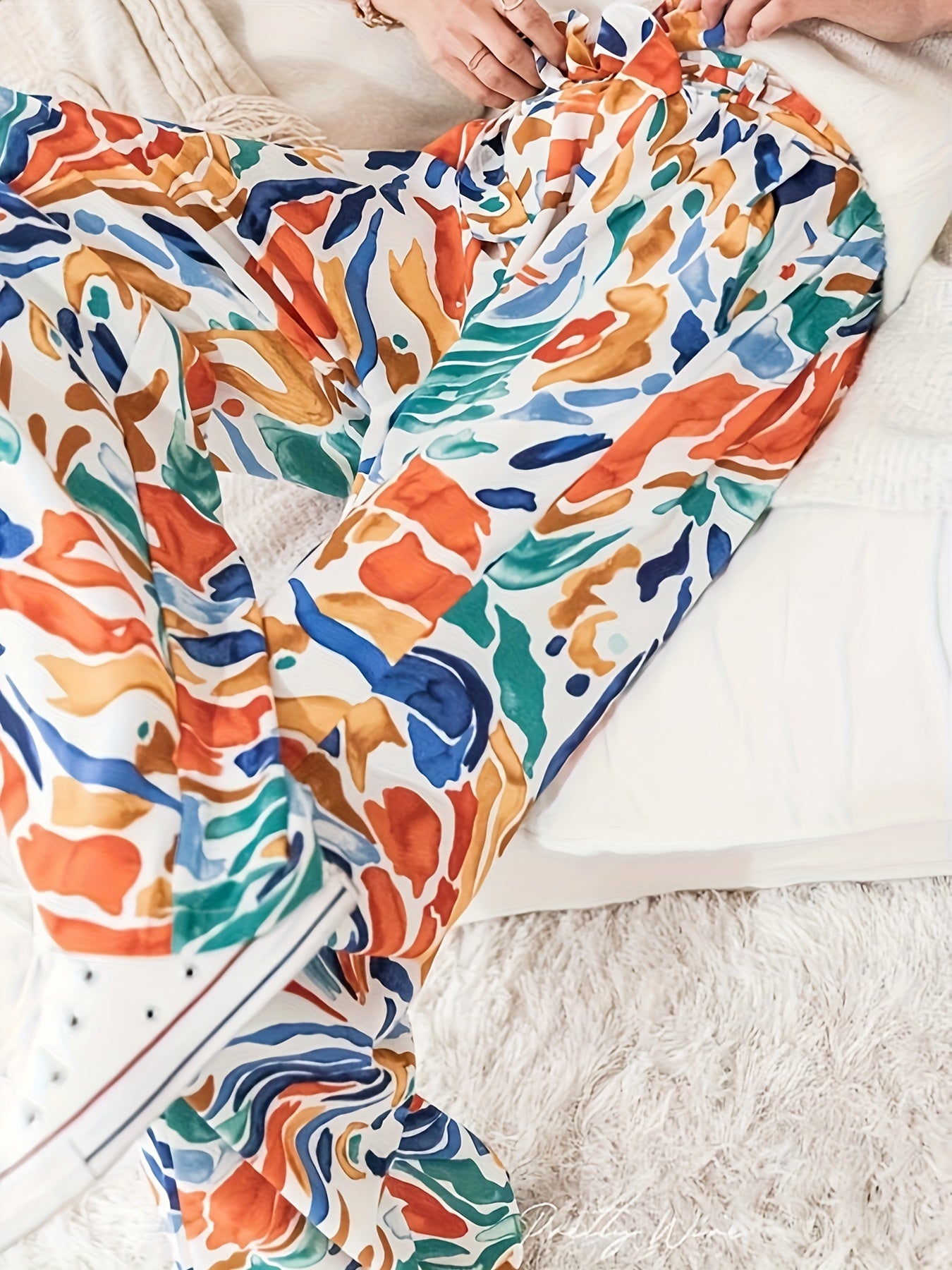Wide Leg Trousers With Belt & Pockets Plus Size