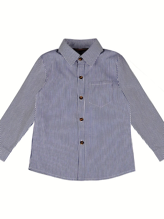Boys Formal Top Shirt Long Sleeve Lapel Solid Color