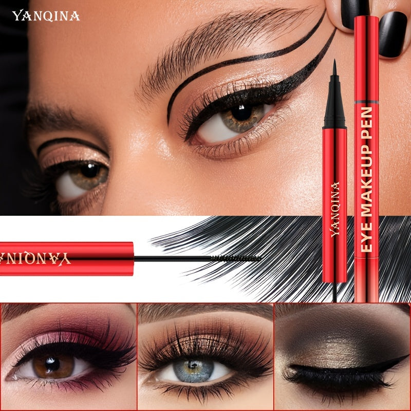 2-in-1 Waterproof Eyeliner Mascara Pen with 4D Silk Fiber Curling Mascara