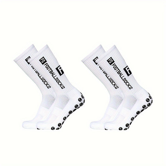 2pairs Men's Sports Socks Soccer Non slip Thick Grip Crew Socks