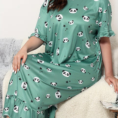  Panda & Star Print Ruffle Trim Sleep Dress