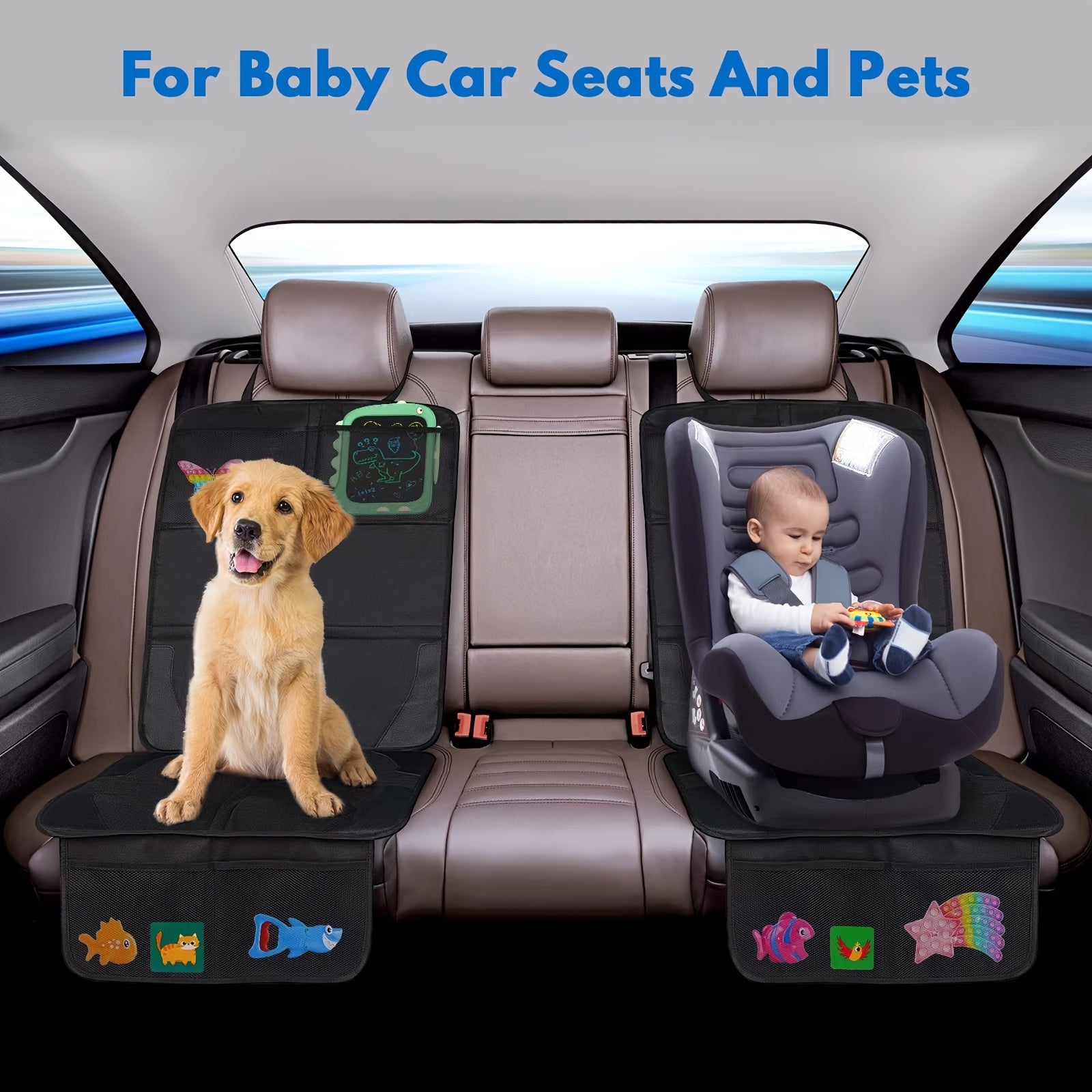 2 Pack Large Car Seat Protectors for Kids with Storage Bag