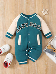 Baby Boy's Letter Print Thermal Romper for Spring Fall Party