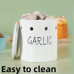 Ceramic Garlic Keeper Crisper Container Lid Storage Box Holder Countertop