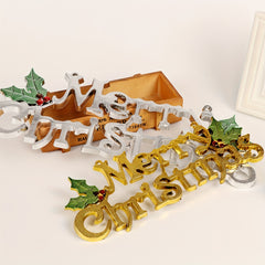 Christmas Hanging Sign Gold & Silver Letters No Power Plastic Holiday Ornament