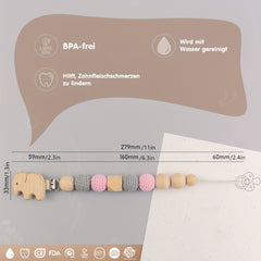 Elephant Wooden Pacifier Clip Strap for Boys Girls