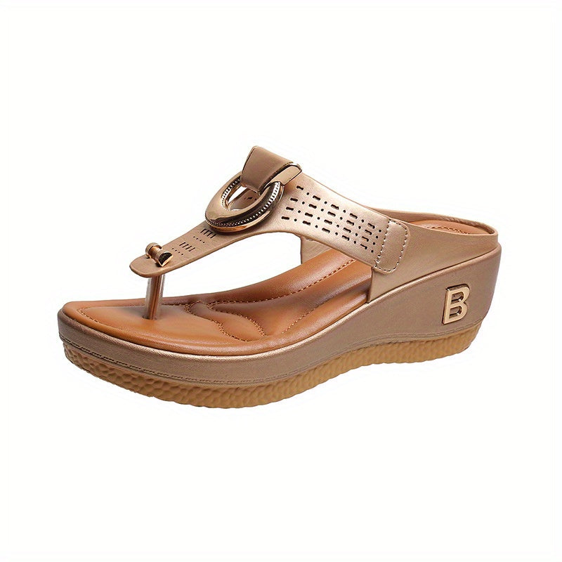 Metal Decor Wedge Slippers Women's Platform Sandals
