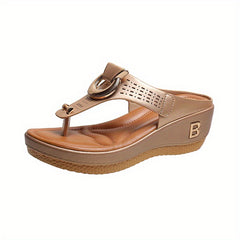 Metal Decor Wedge Slippers Women's Platform Sandals