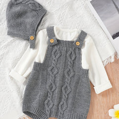 Unisex Baby Knit Sweater Romper Overalls & Hat Set