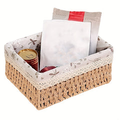 Rattan Storage Basket Vintage Rustic Style Sundries Desktop Organizer