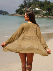  Casual Cardigan Women's Plus Eyelet Detail Lantern Sleeve Open Front
