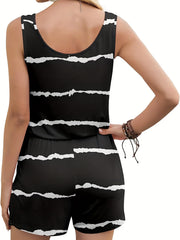 Striped Print Casual Two-piece Set Tank Top & Shorts Outfits