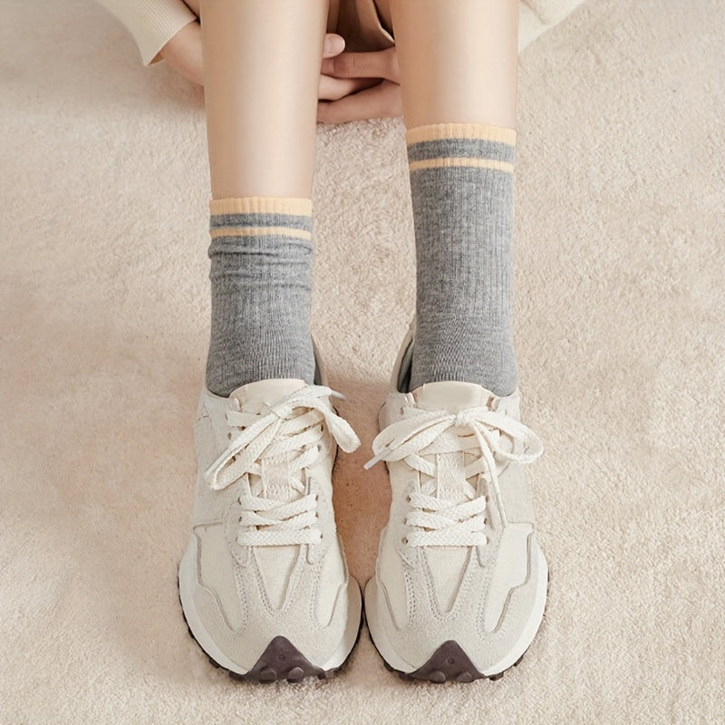 5 Pairs Striped Trim Socks Breathable Sports Stockings