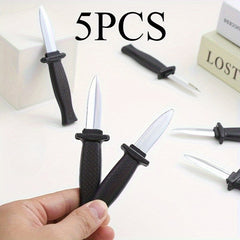 5pcs Retractable Plastic Knives Realistic Metal Blades & Textured Ha