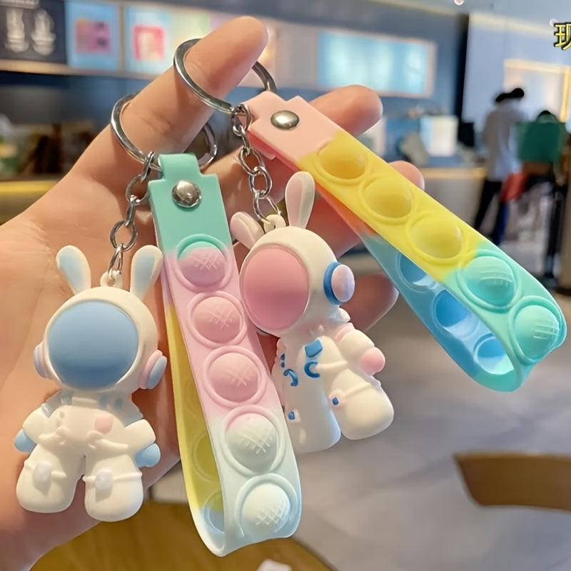 Multicolor 3D Space Rabbit Bunny Keychain Creative Keyring Pendant