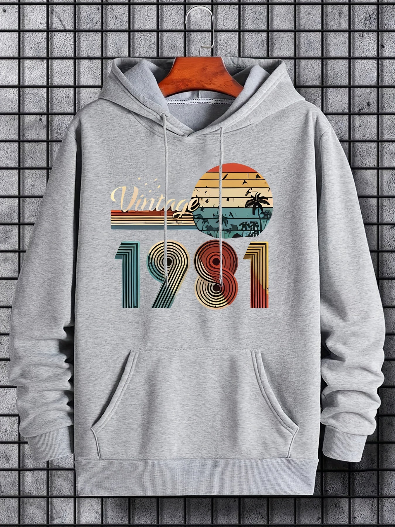 Vintage Graphic Print Hoodie Men's Pullover Hooded Sweatshirt