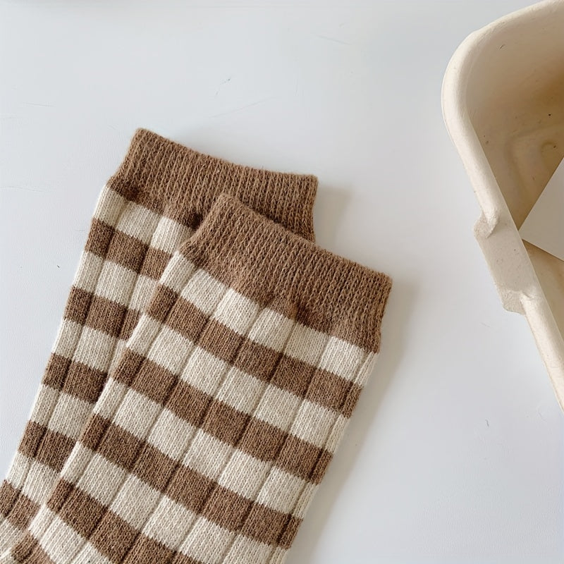 5 Pairs Striped Crew Socks Comfy & Breathable Women's Stockings