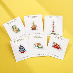 Chinese Style Scenic Monument Brooch DIY Clothes Hat Bag Backpack Accessory
